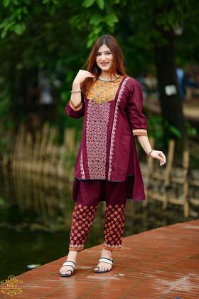 Plum Swirl Co-ord Set worn by a model, full length