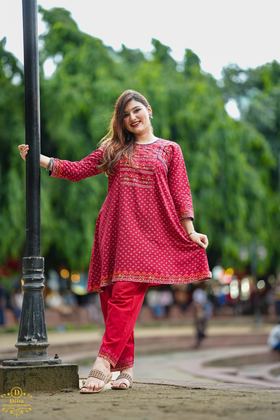 Rani Crimson Co-ord Set worn by a model, full length